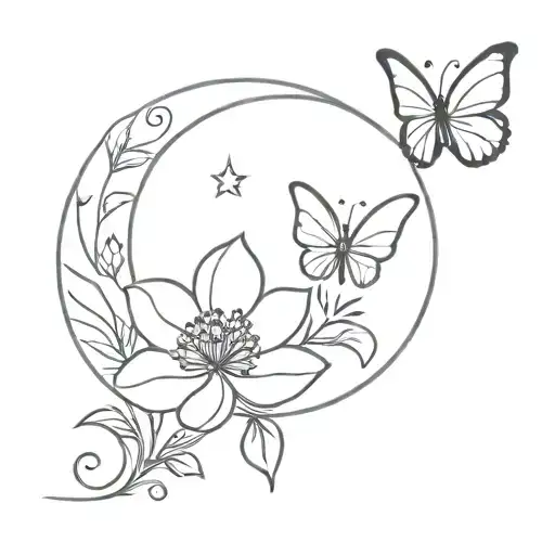 Flowers Butterfly Moon