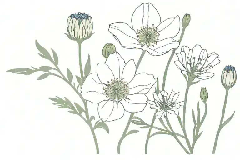 Buttercup Common Poppy Indian Paintbrush Geranium Pomegranate Blossom Common Yarrow Cornflower