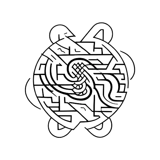 A Minimalist Tattoo Of A Maze With A Snake Winding Through It
