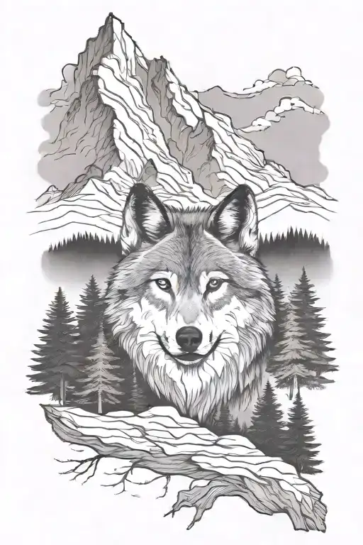 Wolf With Mountains With Forest