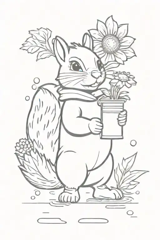 Cartoon Squirrel Holding A Sunflower Wearing Rain Boots