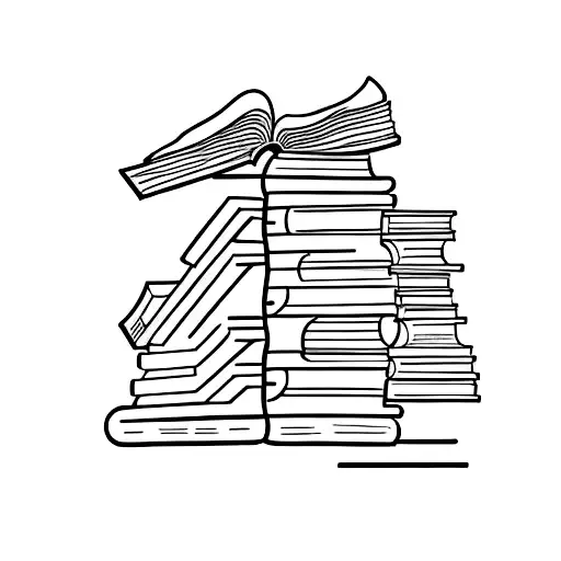 A Minimalist Tattoo Of A Bookshelf Filled With Books And A Dog Sitting On Top