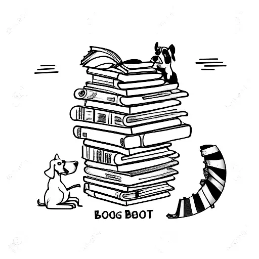 A Minimalist Tattoo Of A Bookshelf Filled With Books And A Dog Sitting On Top