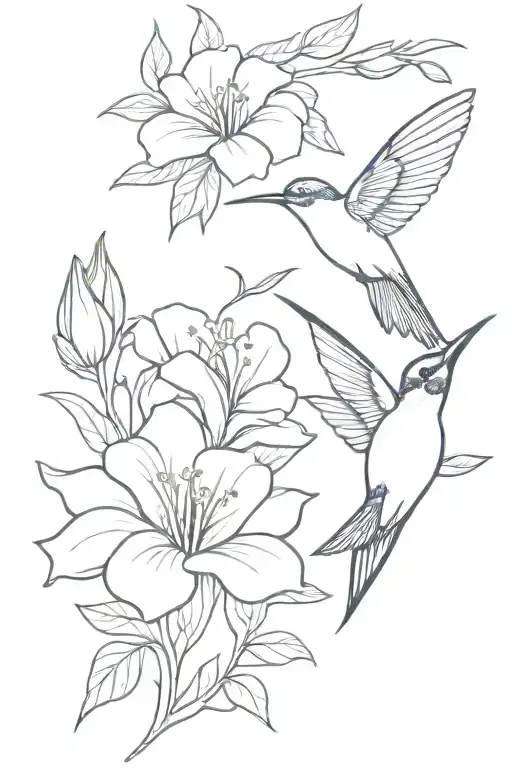 Birth Flower Bouquet With Hummingbird Hovering