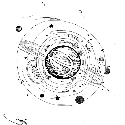 Line Art Planet And Stars