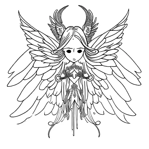 A Fallen Angel With Intricate Wings Surrounded By Delicate Flowers