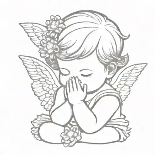 Baby Angel Praying With Chrysanthemum In The Hair Mini