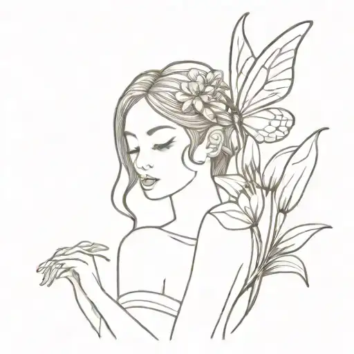 Fairy With Wings Holding Tiger Lily Flower Bouquet