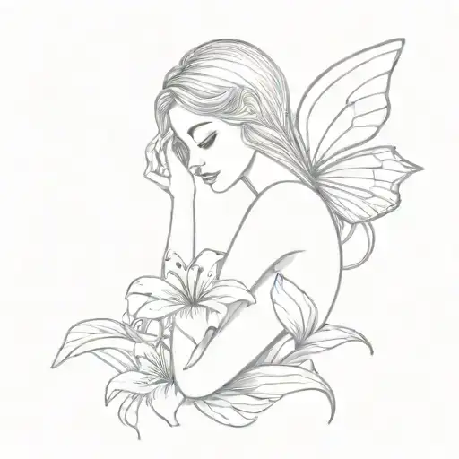 Fairy With Wings Holding Tiger Lily Flower Bouquet