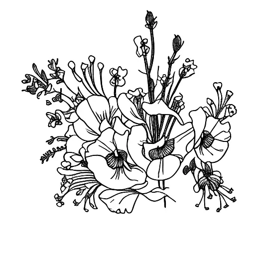 Fine Line Flower Bouquet With Sweet Pea And Larkspur