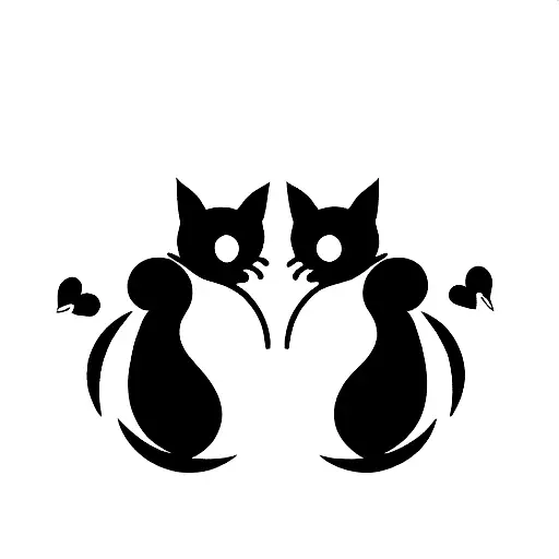 Two Sailor Moon Cats Silhouettes With Moon In Background And Their Tails Making A Heart