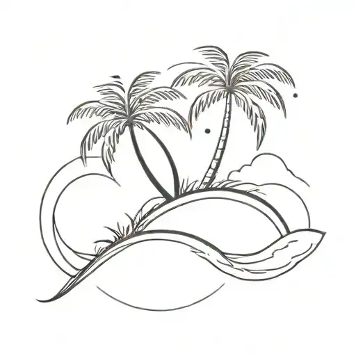 Ocean Waves With A Palm Tree