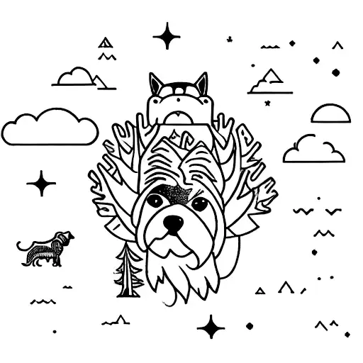 A Travel Guide Leading A Pack Of Dogs Through A Mystical Forest