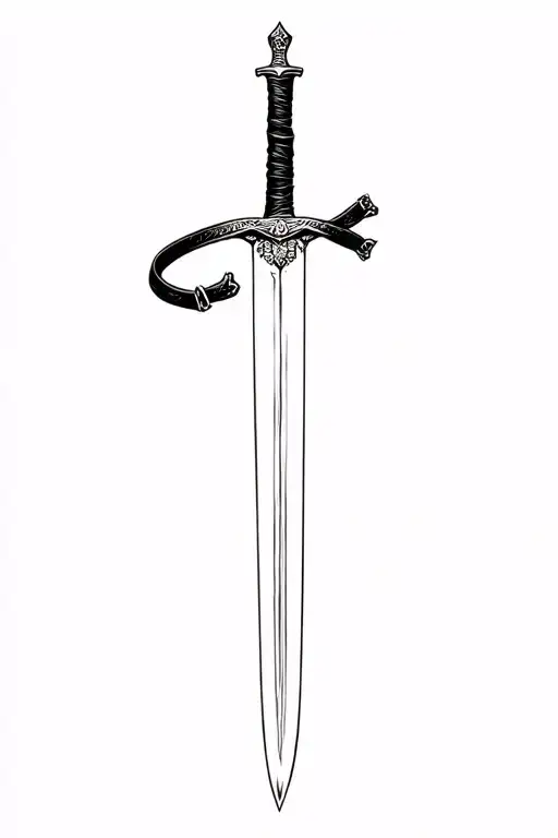 Sword With Martial Arts Belt Wrapped Around On Forearm
