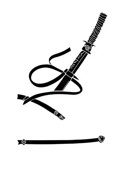 Katana With Black Belt Wrapped Around From Top To Bottom Of The Katana