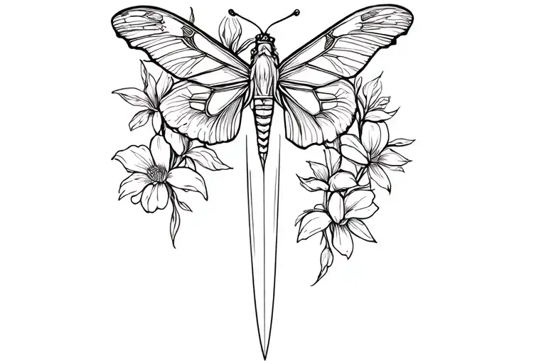 Moth Dagger Surrounded By Flowers Growing