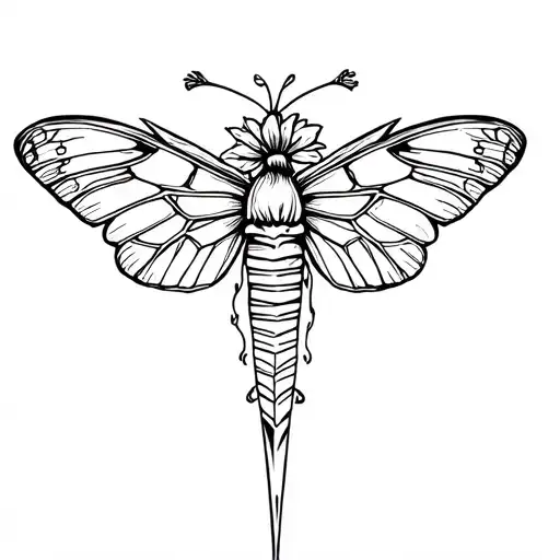 Pretty Moth In Dagger With Flower Boarder Making A V Shape At The Top