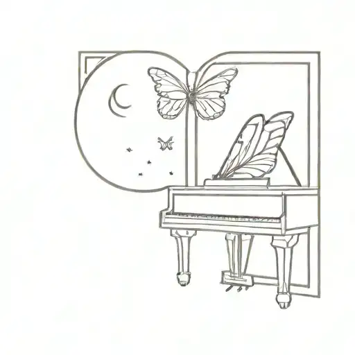 Window Butterfly Piano Moon
