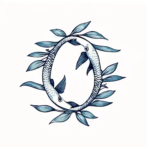 Laurels With Two Fish In The Middle Of Both