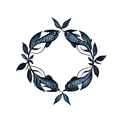 Laurels With Two Fish In The Middle