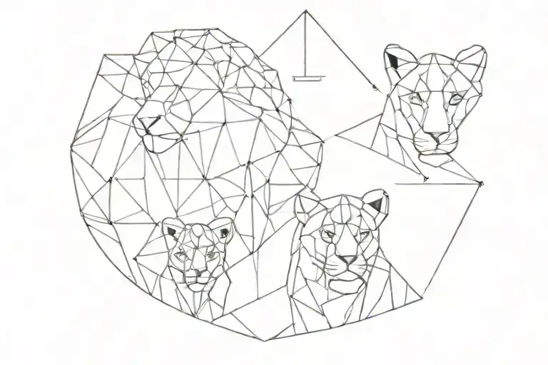 Lion And Lioness With Her Cub Geometric Triangles