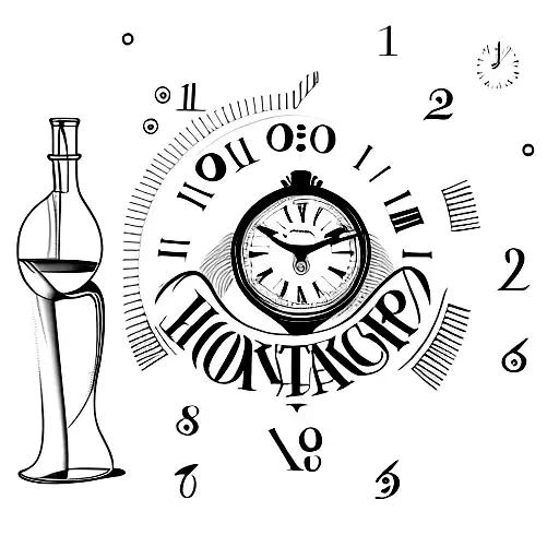 Hour Glass With Clock On The Top Bottle And Sand Below