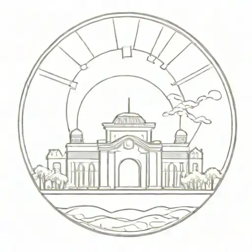 An Intricate Sun Rising Over A Movie Theater