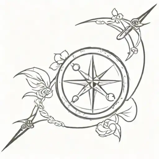 A Big Compass With Peace Logo In It And Moon