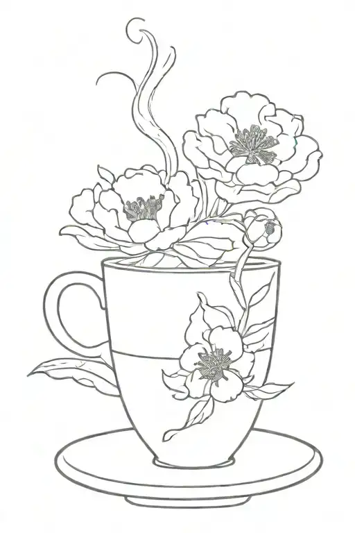 A Minimalist Coffee Cup With Peonies As Steam Rising From It
