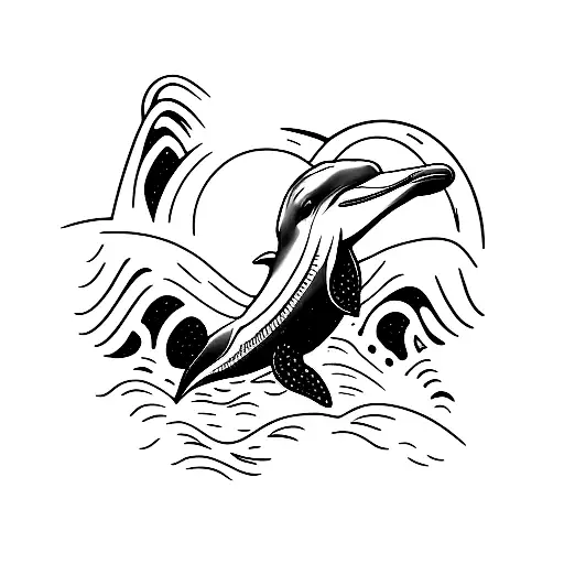 Surfing Dolphin Riding A Wave