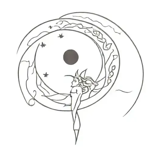 A Minimalist Design Of A Greek Mythology Inspired Moon With Symbols Of Different Countries