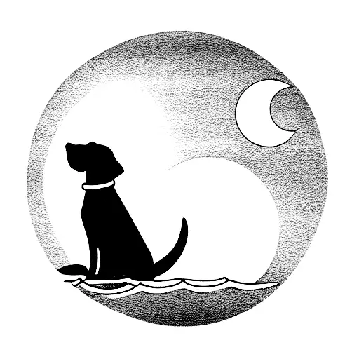 Dog Standing In Ocean Under A Moon