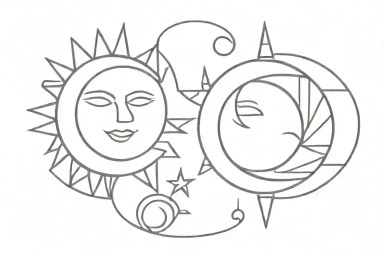 Geometric Sun And Moon