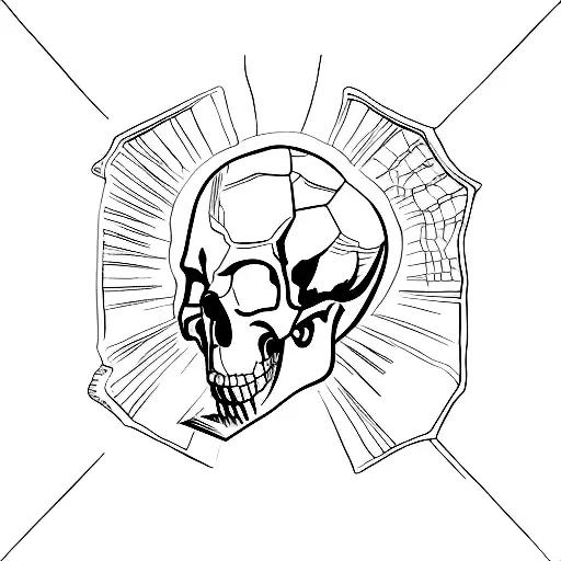 A Detailed Sketch Of A Giant's Skull Being Shattered By A Golden Hammer