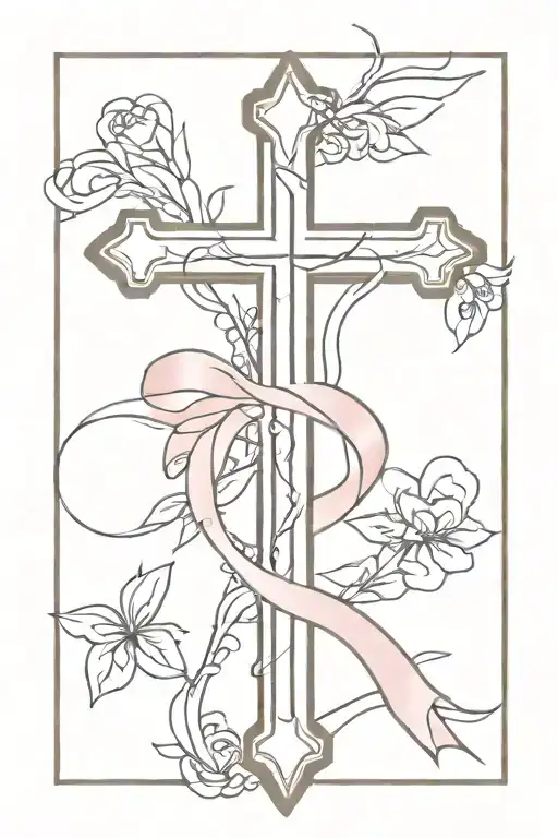 Orthodox Cross With Breast Cancer Awarness Ribbon Wrapped