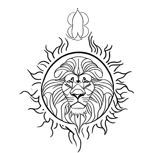 A Minimalist Tattoo Of A Sun And Lion With Chakra Symbols
