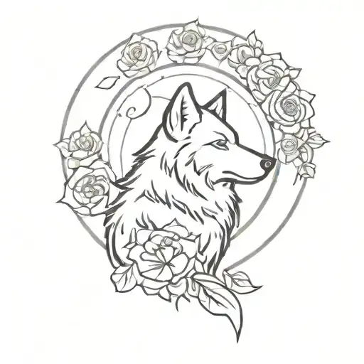 A Wolf Howling At The Moon Surrounded By A Bed Of Roses