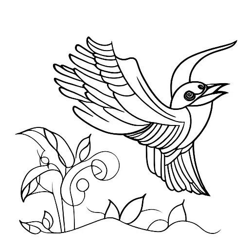 Bird In Flight With Fine Line Details