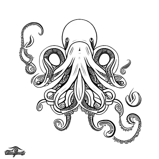 A Realistic Tattoo Of An Octopus With Intricate Geometric Patterns Incorporated Into Its Tentacles