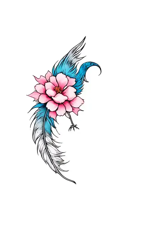 A Sakura Flower And A Phoenix Feather