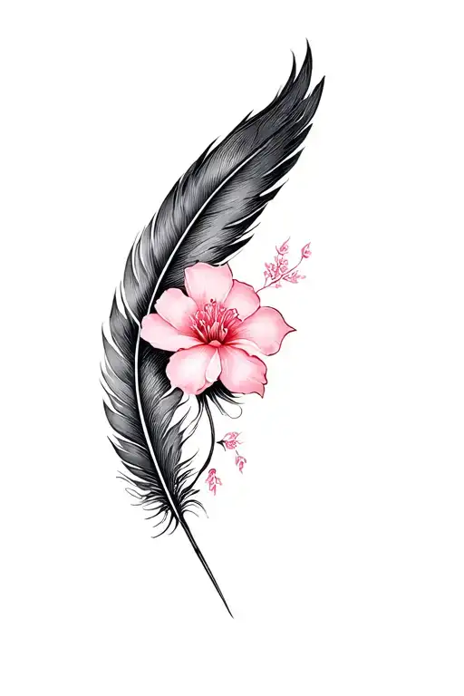 A Sakura Flower And A Phoenix Feather