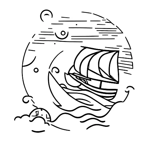 Boat Floating On A Moon