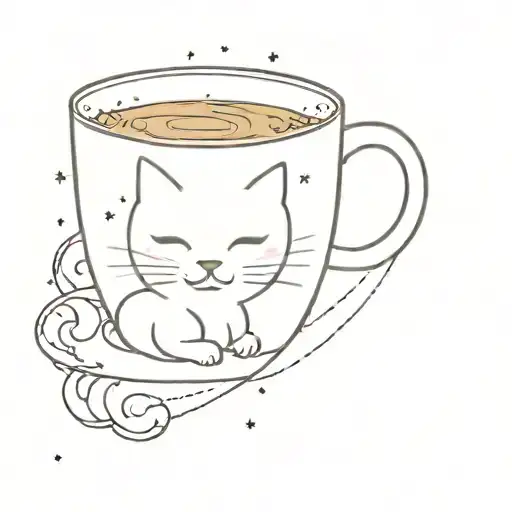 A Coffee Cup With A Galaxy Pattern And A Cat Curled Around It