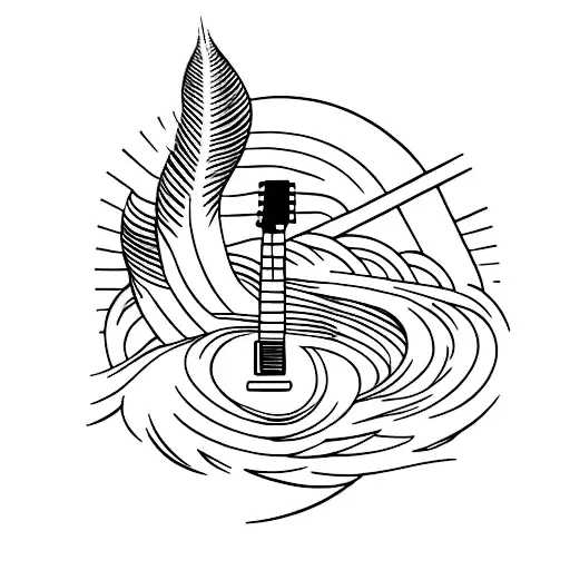 A Palm Tree Made Of Guitar Necks With Waves Crashing In The Background
