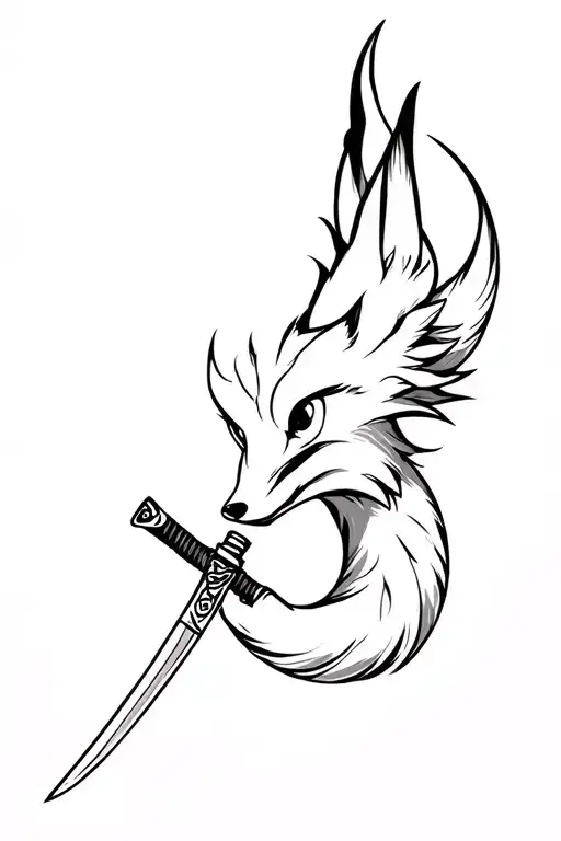 Fox Spinning Around A Katana Down