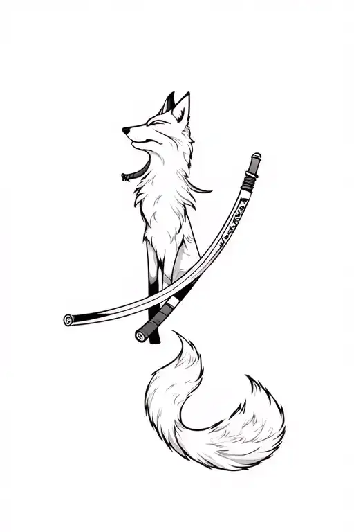 A Small Fox Turning Around A Katana