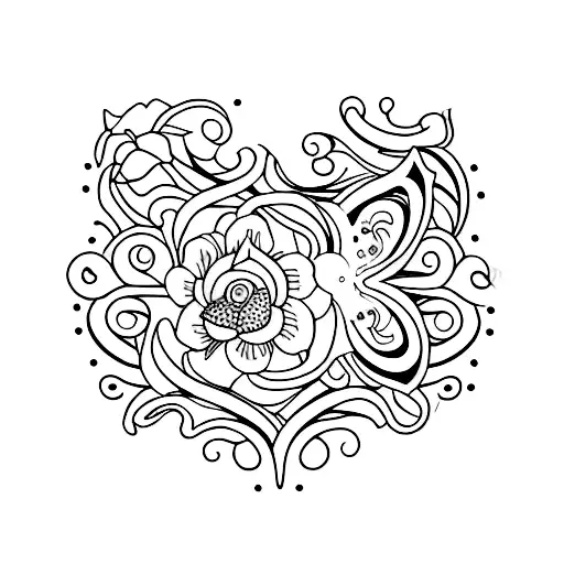 A Minimalist Tattoo Of A Guitar With Floral Patterns Intertwined In The Strings