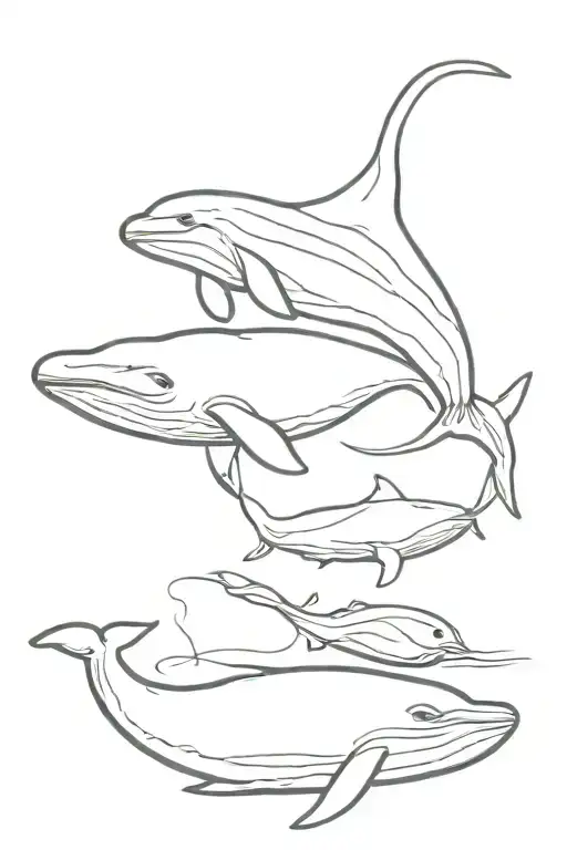 Sperm Whale Swimming With An Orca A Dolphin And A Turtle