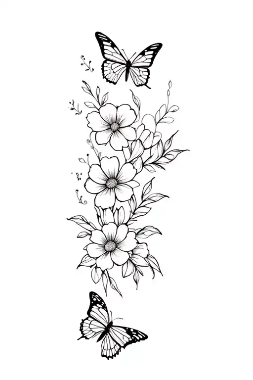 Butterflies With Flowers And A Design Wrap Arm Going Onto Bicep