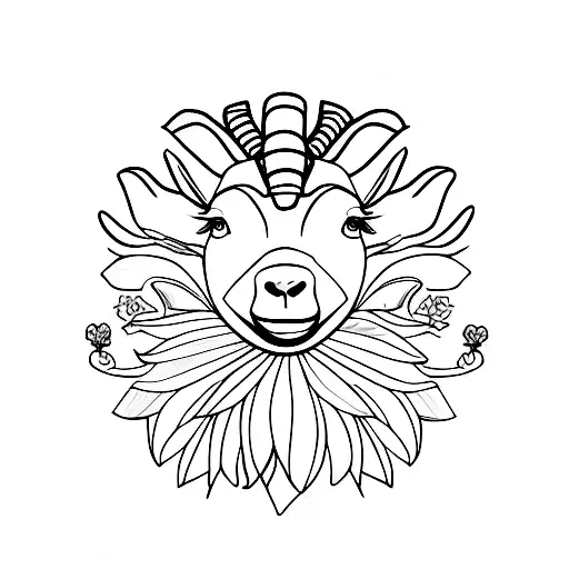 Goat With Flower Daisy In The Mouth